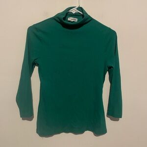 Nordstrom’s green ribbed mock neck 3/4 sleeve top‎ size small Pima cotton